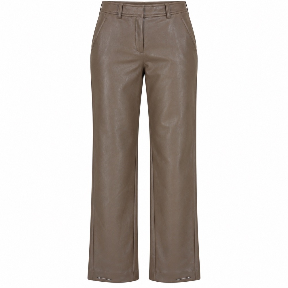 Babaton Womens Vegan Leather Straight Leg Pants 00 Brown High Rise Trousers